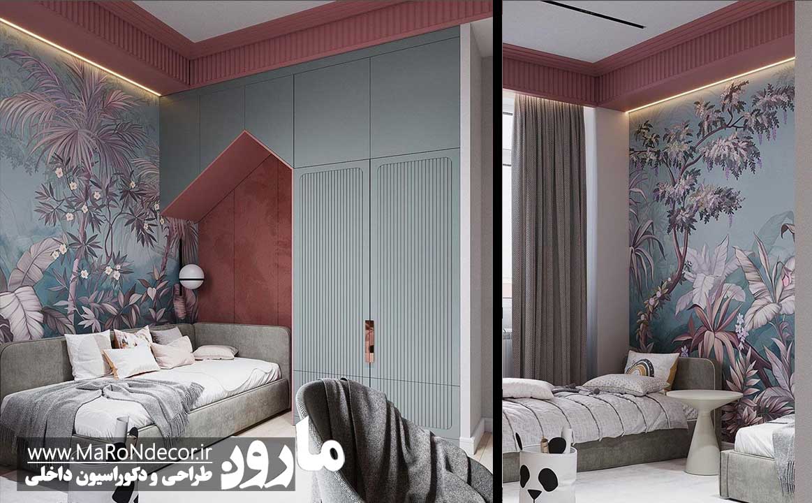 کاغذ دیواری در دکوراسیون داخلی اتاق خواب